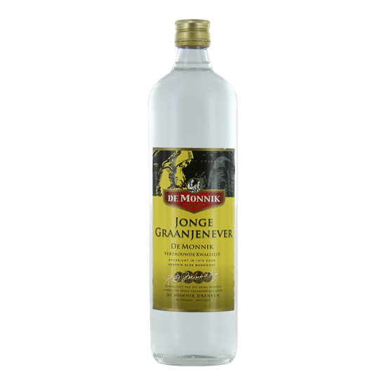 DE MONNIK jonge graanjenever/ lange ijzige fles 1,0 ltr.